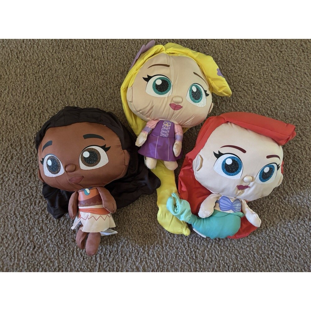 Disney Doorable Puffable Princess Plush Lot of 3 New Ariel Moana Rapunzel 10 in
